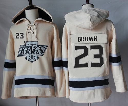 Kings #23 Dustin Brown Cream Sawyer Hooded Sweatshirt Stitched NHL Jersey - Click Image to Close